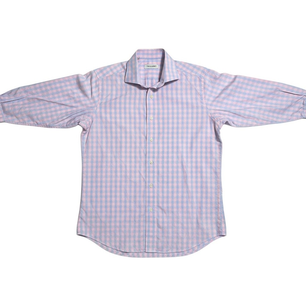 Twillory Mens Tailored Fit Dress Shirt 16 34/35 Pink Blue Gingham Check Cotton